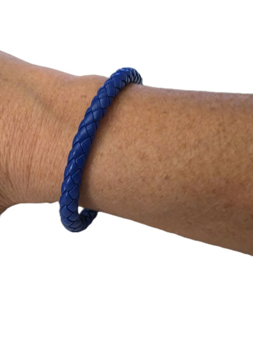 Blue Faux Leather Braided Bangle Bracelet Magnetic Closure Jewelry Casual